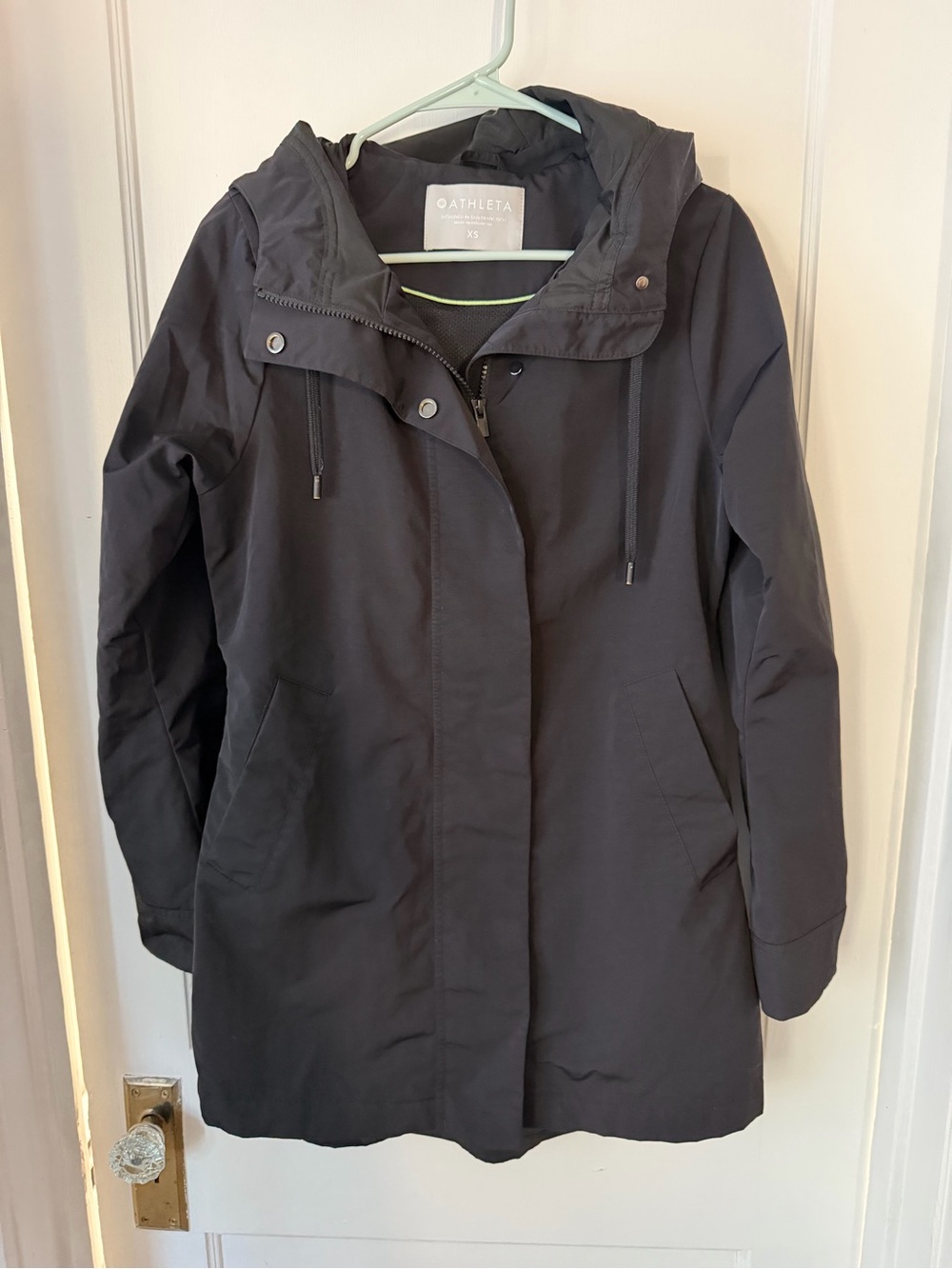 Athleta Black Hooded Trench Coat